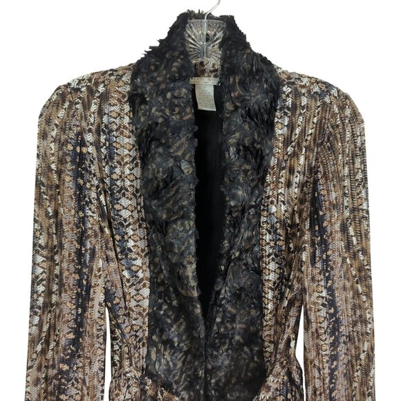 Alberto Makali Faux Fur Trim Open Front Cardigan Missoni Jacket With Belt Size M - Picture 5 of 12